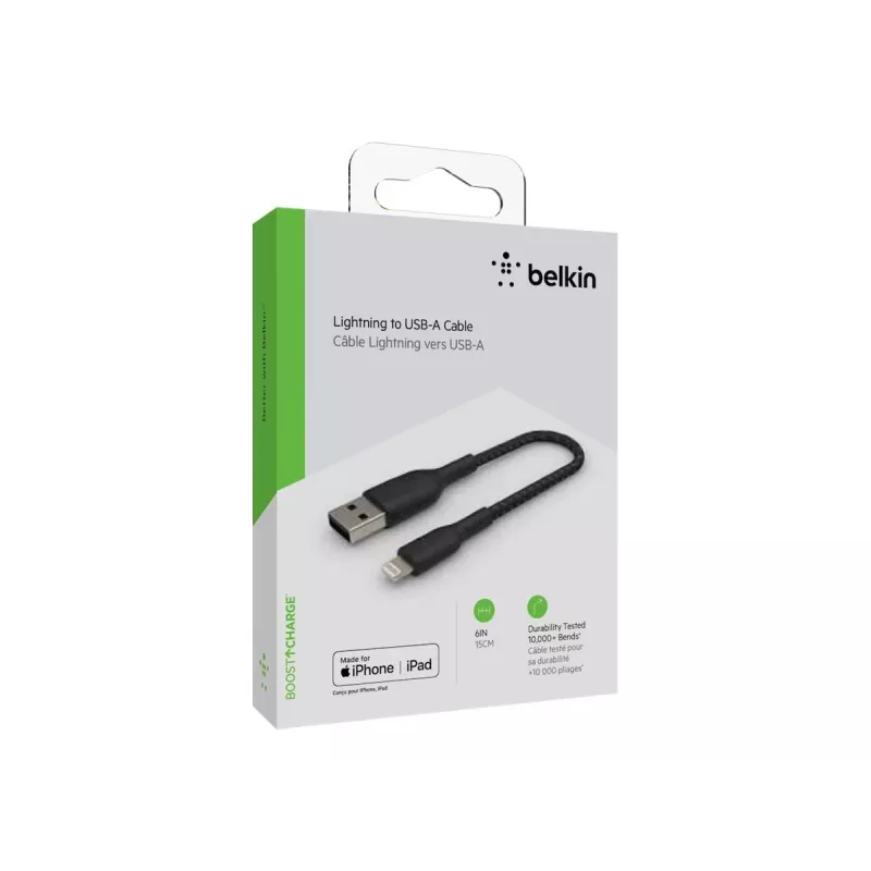 Cable trenzado USB-Lightning 15 cm negro
