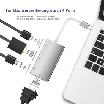 Docking station helos 288388 USB 3.1 Type-C con salidas 4K HDMI, DVI y VGA