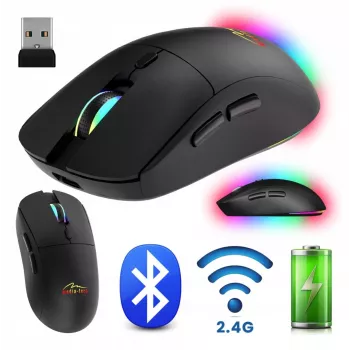 Ratón inalámbrico MEDIA-TECH MT1124 BT/RF Silent & Recharge — ambidiestro, 3200 DPI, Bluetooth + 2,4 GHz USB, 6 botones, recargable