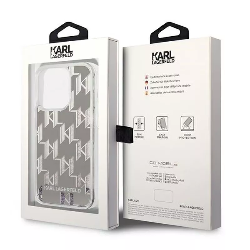 Karl Lagerfeld KLHCP14XLMNMS iPhone 14 Pro Max 6.7 funda rígida plata / plata Liquid Glitter Monogram