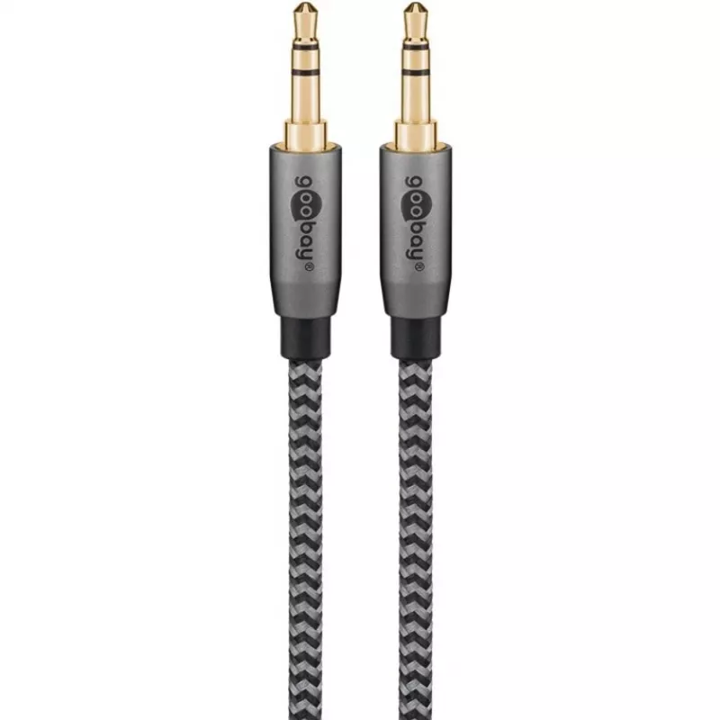 Cable de conexión de audio Plus AUX 3,5 mm estéreo (negro/plata, 2 metros)