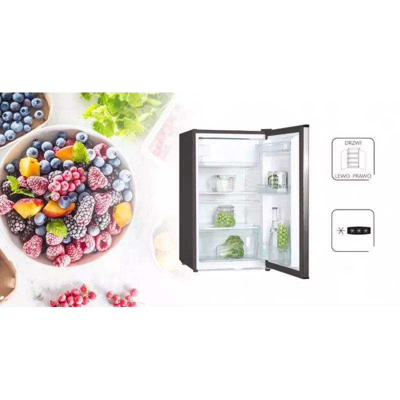 Frigorífico independiente MPM 112-CJ-16/AA — 82 L totales, 69 L frigorífico, 11 L congelador, gris, 480×500×840 mm, puerta reversible, clase E