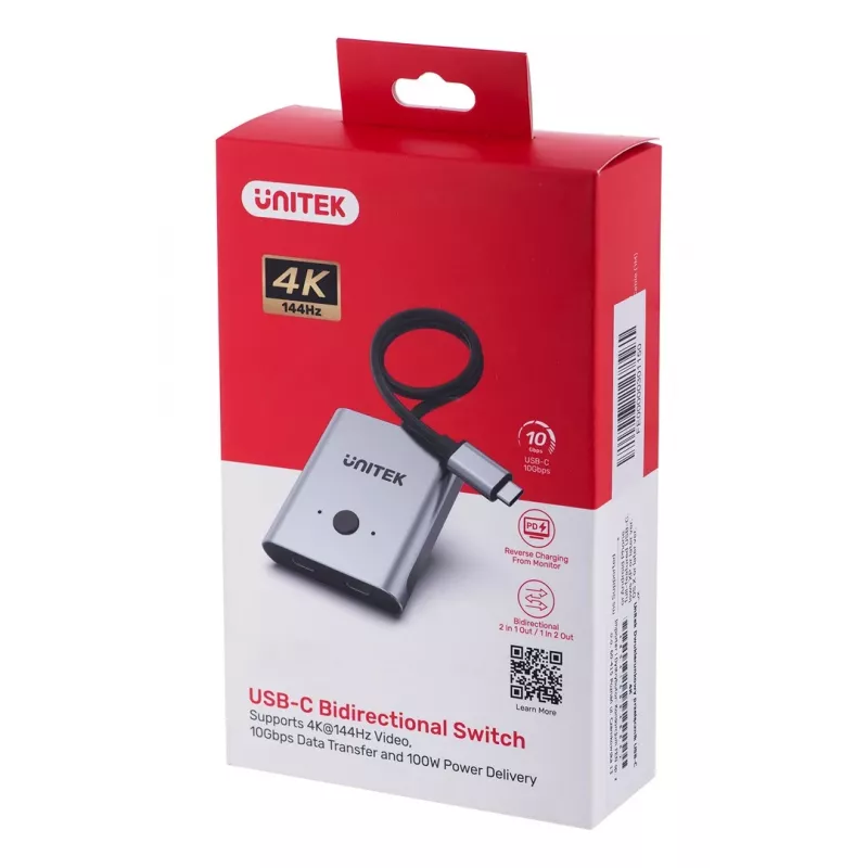 Unitek D1078A conmutador USB-C 4K bidireccional, 2 entradas y 1 salida