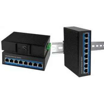 Switch Gigabit Ethernet industrial LogiLink, 8 puertos 10/100/1000 Base-TX RJ45, Plug & Play, carcasa de metal negra - 1 unidad (NS203)