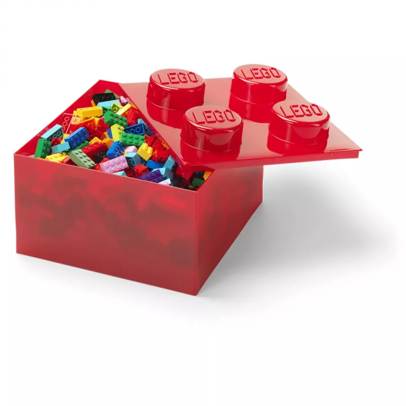 LEGO Storage Brick 4 caja de almacenamiento con tapa, roja transparente