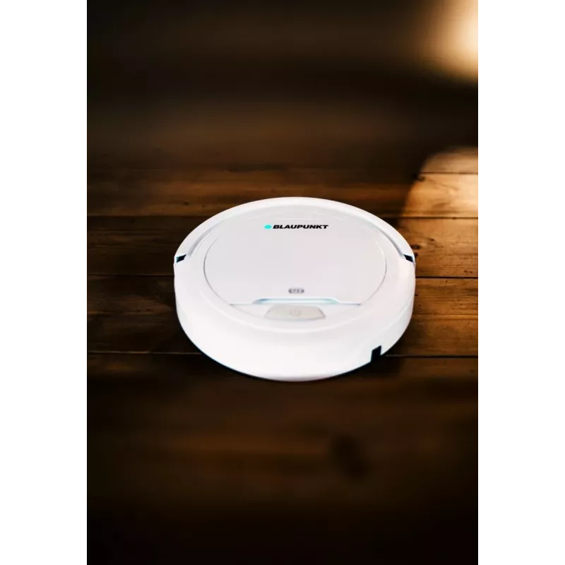 Robot aspirador BLAUPUNKT RVC201 — redondo, blanco, depósito sin bolsa de 0,5 litros, 55 minutos de autonomía