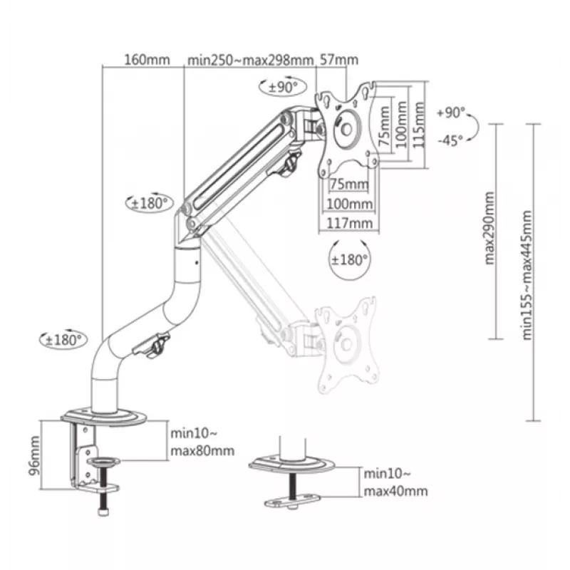 Gembird MA-DA1-02 brazo de sobremesa ajustable para pantallas (inclinable), 17