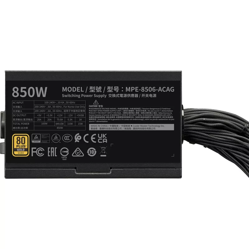 Fuente de alimentación Cooler Master MWE Gold 850 V3 850W 80+Gold No modular ATX 3.1 Ventilador 120mm Garantía 5 años