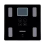 Báscula de baño electrónica Omron VIVA – cuadrada, negra, máx. 150 kg, precisión 100 g, grasa corporal/IMC/TMB, memoria para 30 usuarios