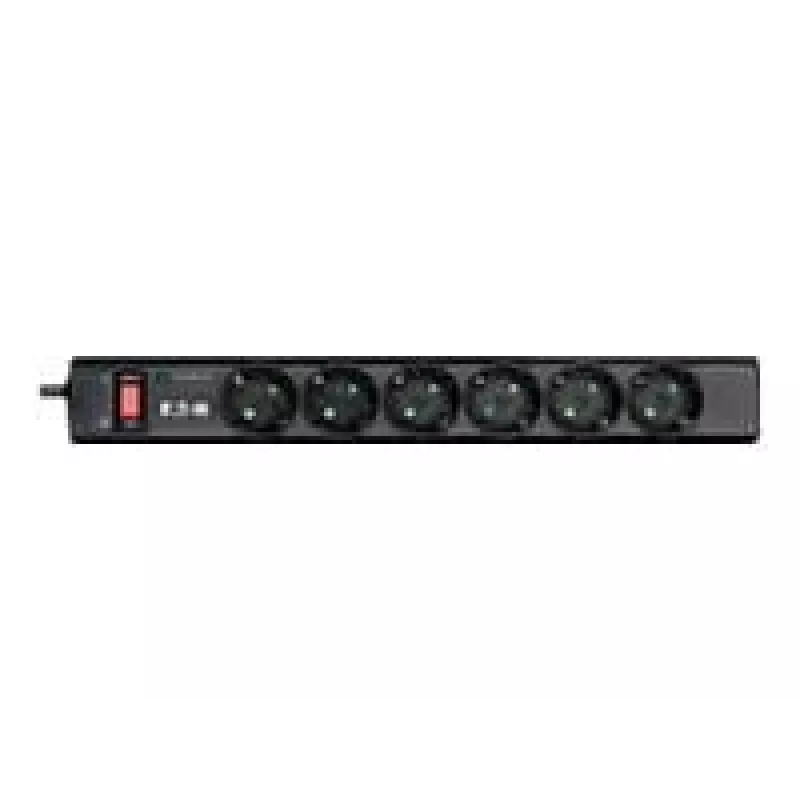 Regleta Eaton Protection Strip 6 DIN con protección contra sobretensiones (6 tomas Schuko, con interruptor) - negra (PS6D)