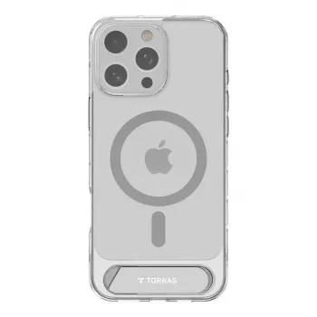 Funda protectora transparente Torras Pstand Series para iPhone 16 Pro Max — transparente, soporte integrado
