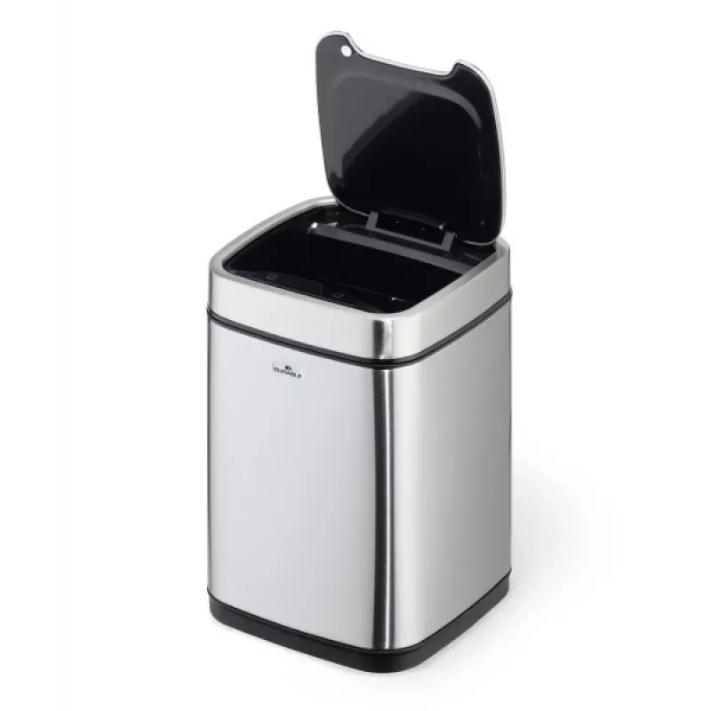 Papelera Durable NO TOUCH 6L rectangular acero inoxidable plateado negro