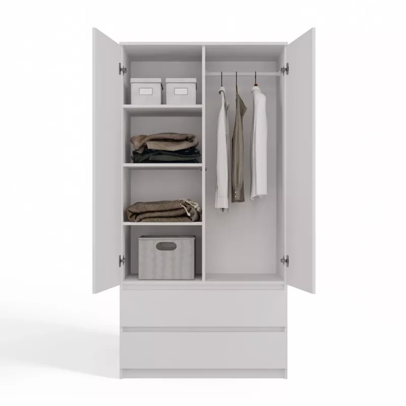 Top E Shop SZAFA MALWA B armario de dormitorio, 5 estantes, 2 puertas, blanco