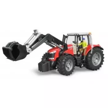 Tractor de juguete BRUDER Massey Ferguson 7624 con pala frontal, rojo, para niños a partir de 3 años