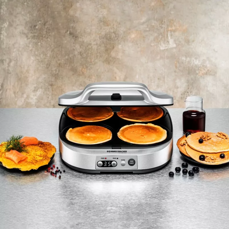 ROMMELSBACHER PC 1800, 4 crepes, plata, plástico, 13,5 cm, botones, 1800 W