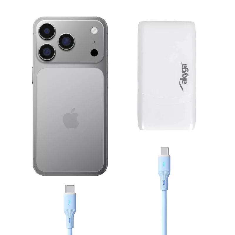 Akyga AK-CH-31 cargador USB GaN plano 65 W, USB-C PD + USB-A, blanco