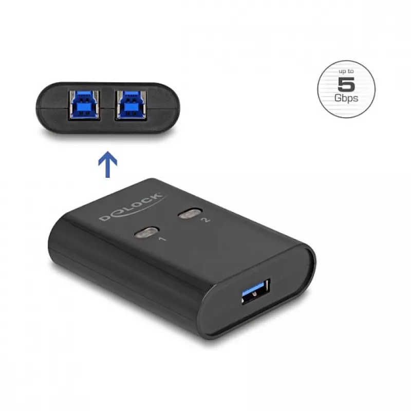 Conmutador USB DeLOCK 2 PC a 1 dispositivo 5 Gbps negro