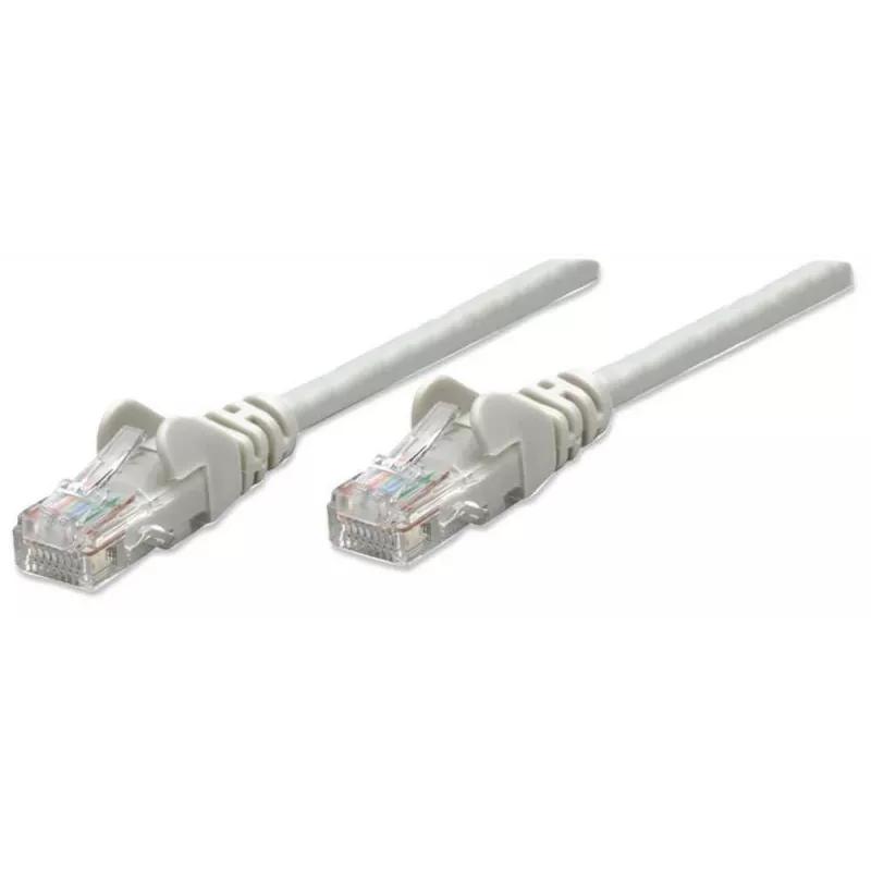 Cable de parcheo de red Intellinet, Cat6, 0,5 m, gris, CCA, U/UTP, PVC, RJ45, contactos dorados, protección de lengüeta, protección antiacodamiento moldeada, garantía de por vida