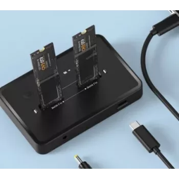 GEMBIRD estación de acoplamiento de doble unidad de sobremesa USB Type-C M.2 NVMe y SATA SSD DD2-U3M2, compatible con M.2 2242, 20 Gbit/s, RTL9210B