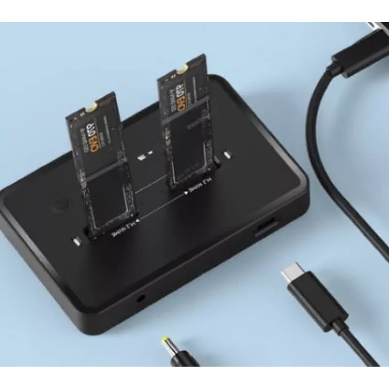 GEMBIRD estación de acoplamiento de doble unidad de sobremesa USB Type-C M.2 NVMe y SATA SSD DD2-U3M2, compatible con M.2 2242, 20 Gbit/s, RTL9210B