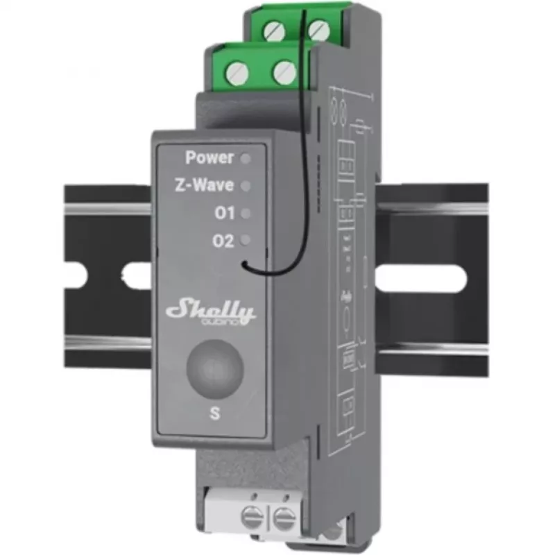 Relé semiconductor Shelly Wave Pro 2 2 canales 25 A 110–240 V carril DIN, 868,4 MHz