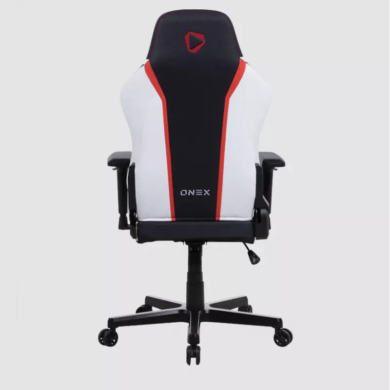 Silla gaming Onex FX8 — asiento ergonómico con espuma moldeada, regulable en altura e inclinable, negro/rojo/blanco