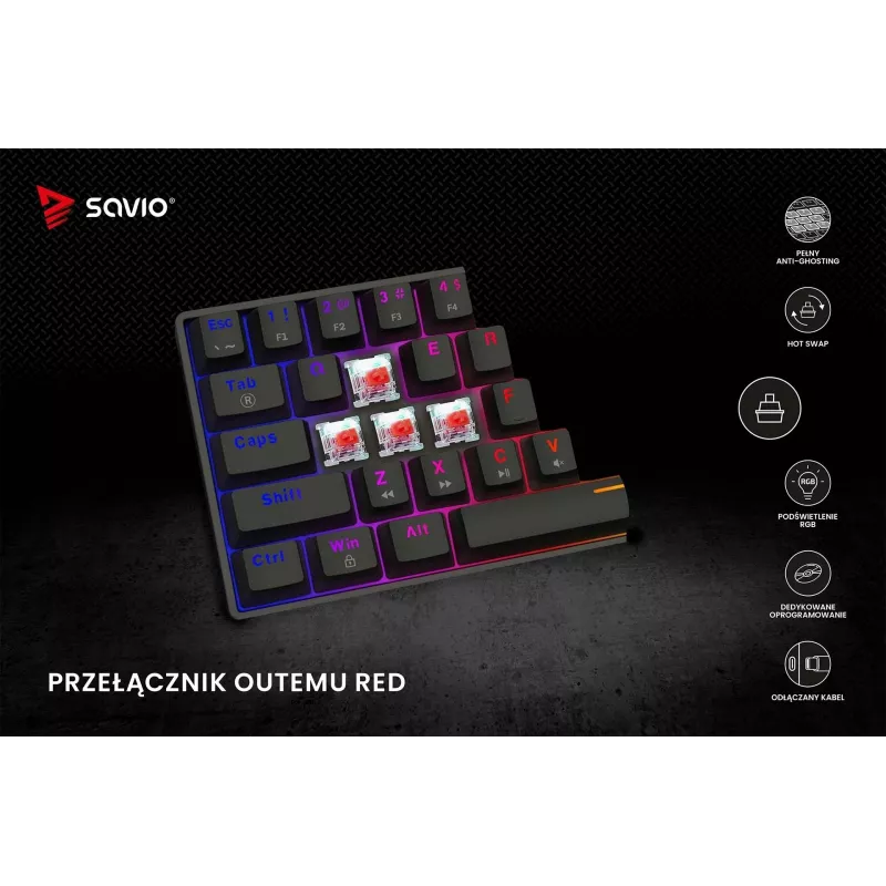 Teclado mecánico SAVIO BLACKOUT X2 OUTEMU Red, Hot Swap