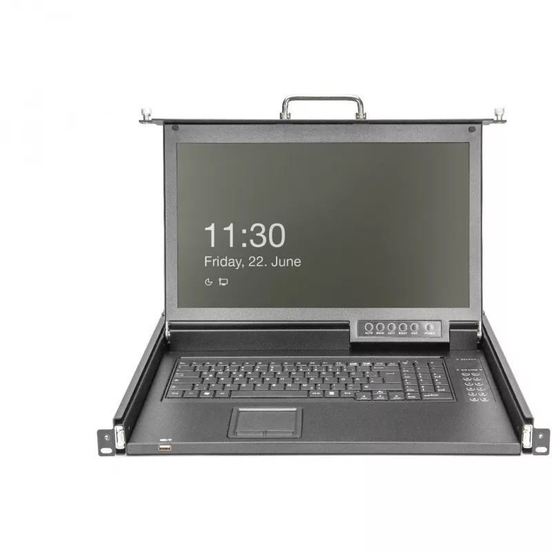 Consola KVM Digitus 17 pulgadas HD LCD 16 puertos HDMI teclado alemán
