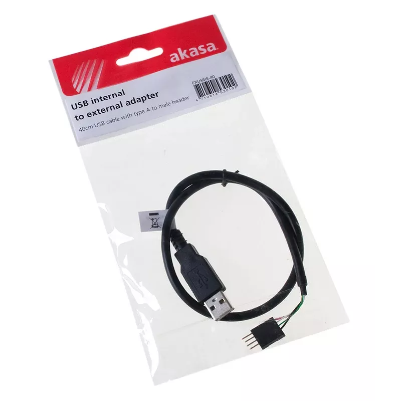 Cable USB Akasa 0,4 m USB A Negro