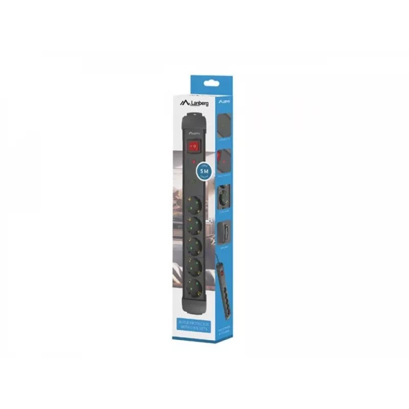 Alargador eléctrico Lanberg SP1-05F-0500-BK 5m 5 tomas schuko para interior negro