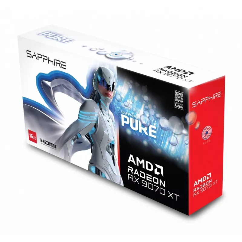 Tarjeta gráfica Sapphire Radeon RX 9070 XT — 16 GB GDDR6, PCIe 5.0, 256 bits, 320 mm, 3 ranuras, blanco