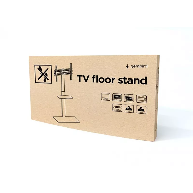 Soporte de suelo para TV GEMBIRD TVS-55T-02 para televisores de 32–55 pulgadas, acero, altura 600 mm, VESA 100x100–400x400, carga máxima 35 kg