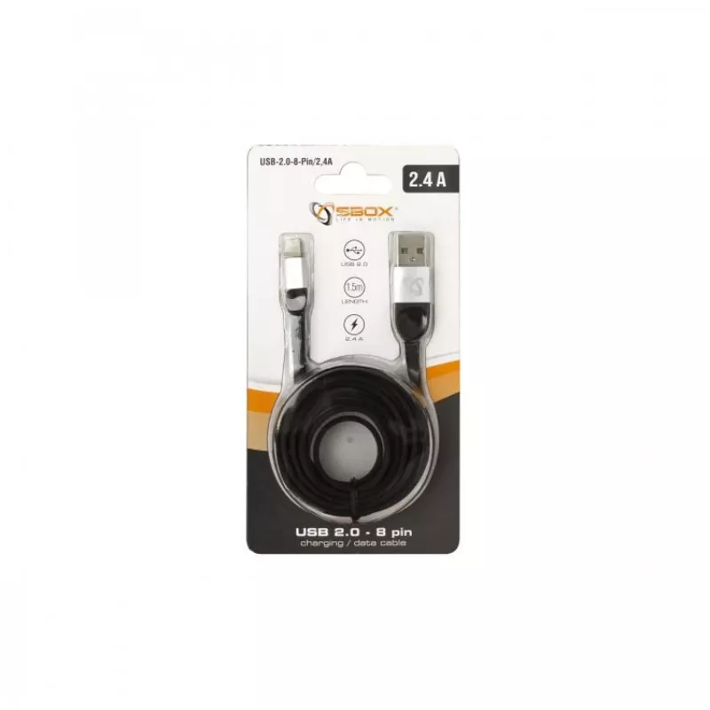 Sbox USB 2.0-8-Pin/2.4A negro/plateado