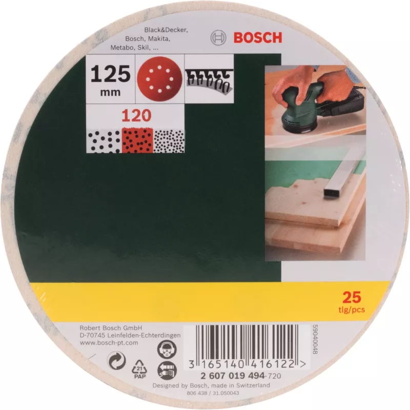 Set de accesorios de lijado Bosch 2 607 019 494 — paquete con 25 hojas de lija/accesorios