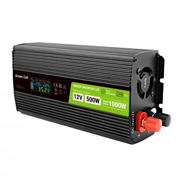 Convertidor de tensión Green Cell PowerInverter LCD 12 V 500W/1000W inversor de coche con pantalla – inversor/adaptador con onda sinusoidal pura coche negro