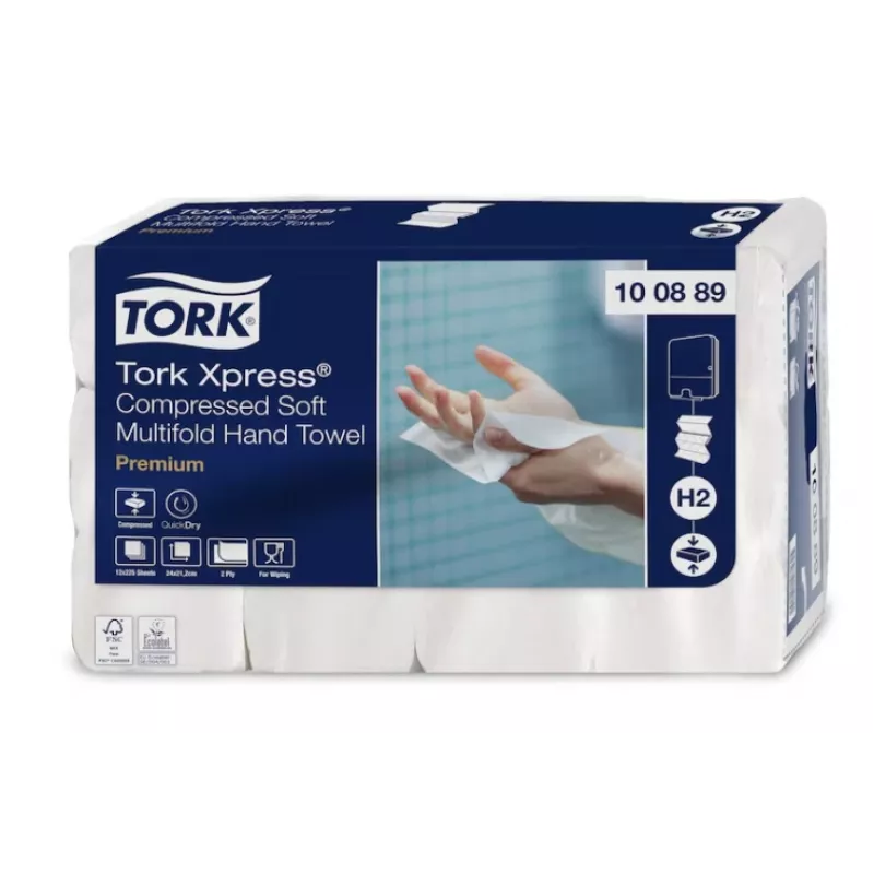 Toallas de papel Tork Xpress Soft Multifold H2, 2 l, 225 hojas, 22,2x24 cm, Z, 12 uds.