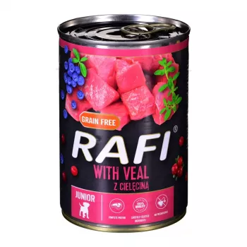 Dolina Noteci Rafi Junior con carne de ternera, arándano y arándano azul - Comida húmeda para perros 400 g