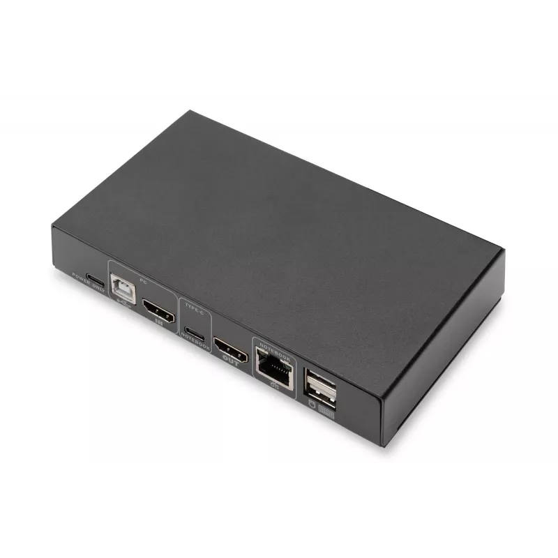 DIGITUS DS-12901 - Conmutador KVM/audio/USB - 4K 30 Hz, entrada USB-C/USB/HDMI, salida HDMI, red