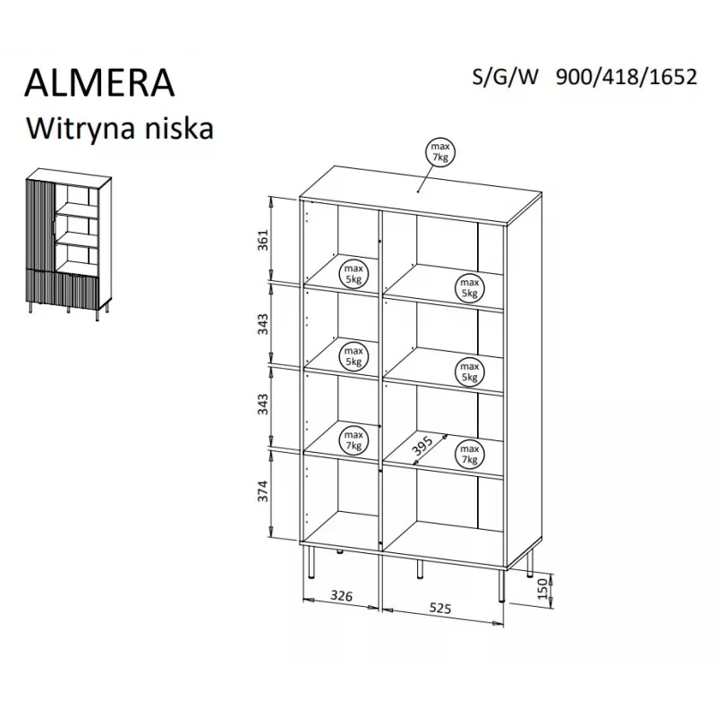 Estantería Cama Meble ALMERA Cama 4, nogal/cashmere, 90×42×165 cm
