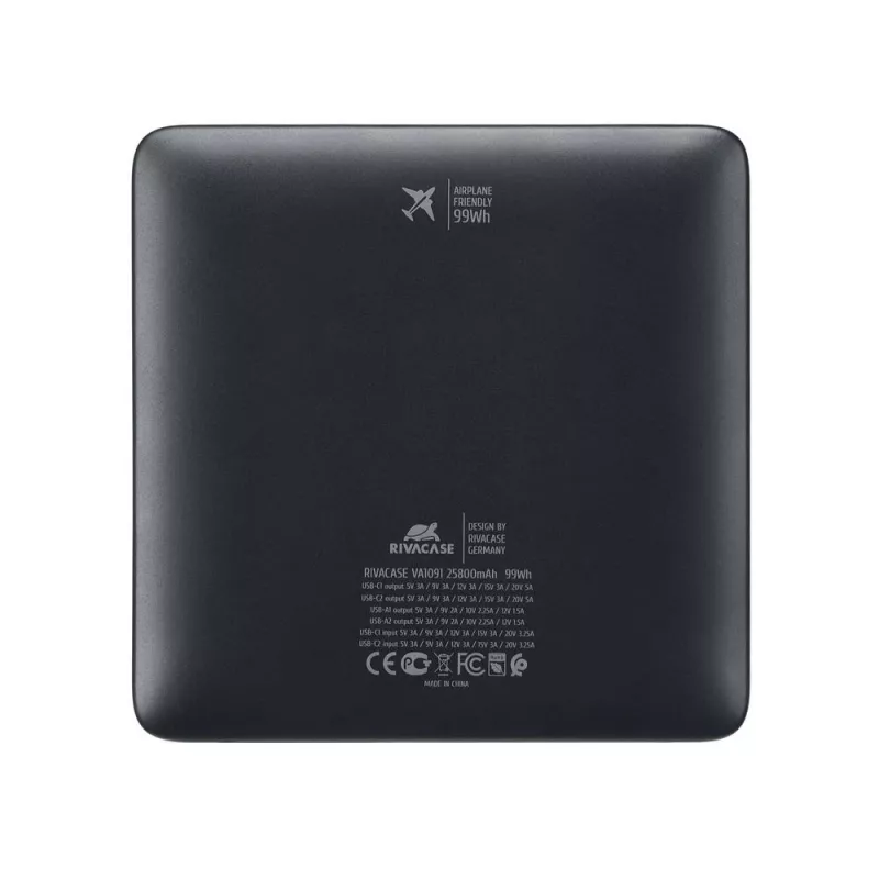 Batería externa Rivacase VA1091 — 25800 mAh, potencia de salida total 100 W, puertos USB