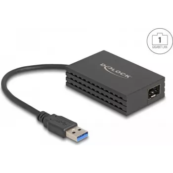 Adaptador de red DELOCK 66463 — USB a interfaz de fibra óptica, 1000 Mbit/s, negro