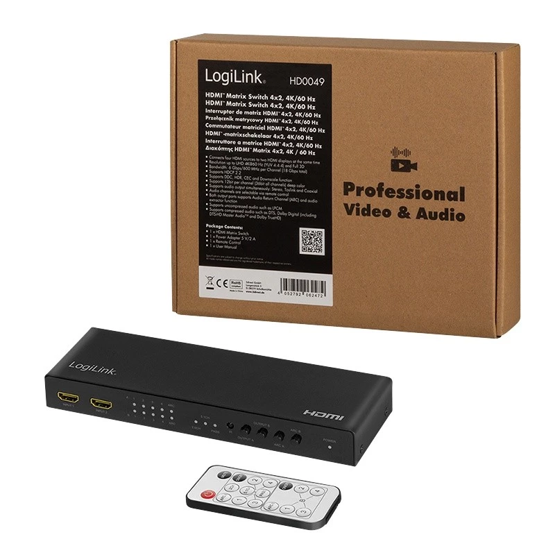 Conmutador HDMI 4x2 puertos 4K/60Hz