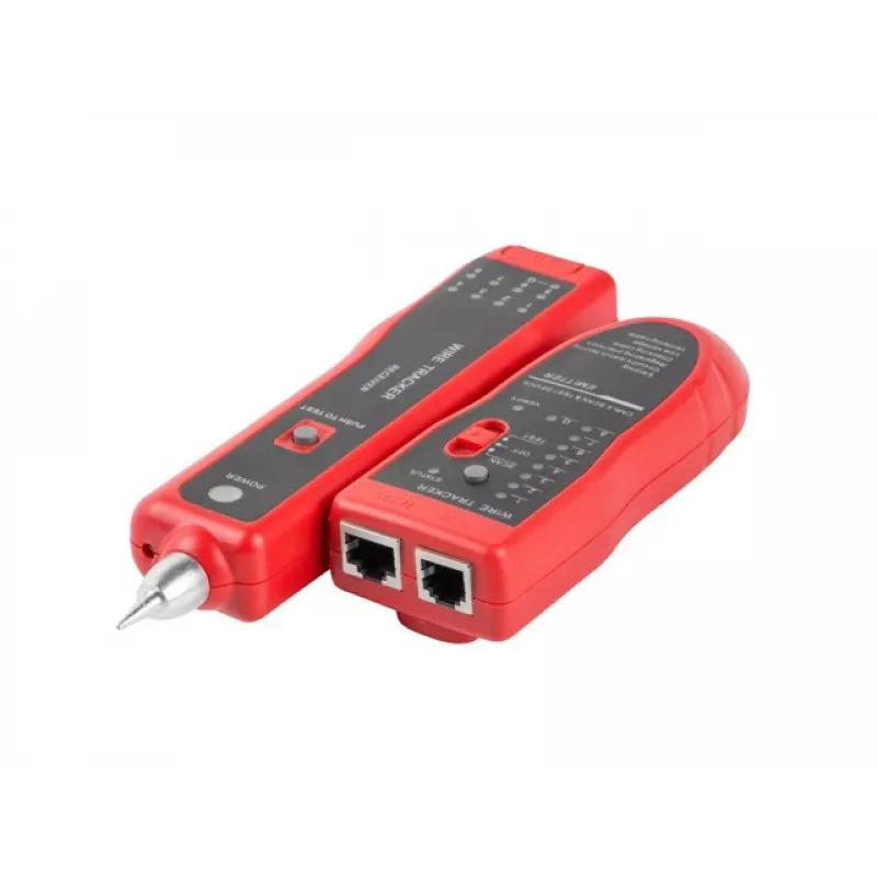 Comprobador de cables de red LANBERG NT-0501 — soporte RJ-11/RJ-12/RJ-45, longitud máx. 250 m, batería integrada, indicadores LED, negro