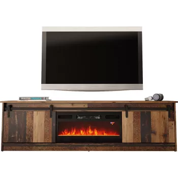 Mueble TV Cama Meble GRANERO con mueble de chimenea, 2000×567×350 mm, tablero de partículas/MDF, 2 puertas correderas, mate, madera vieja