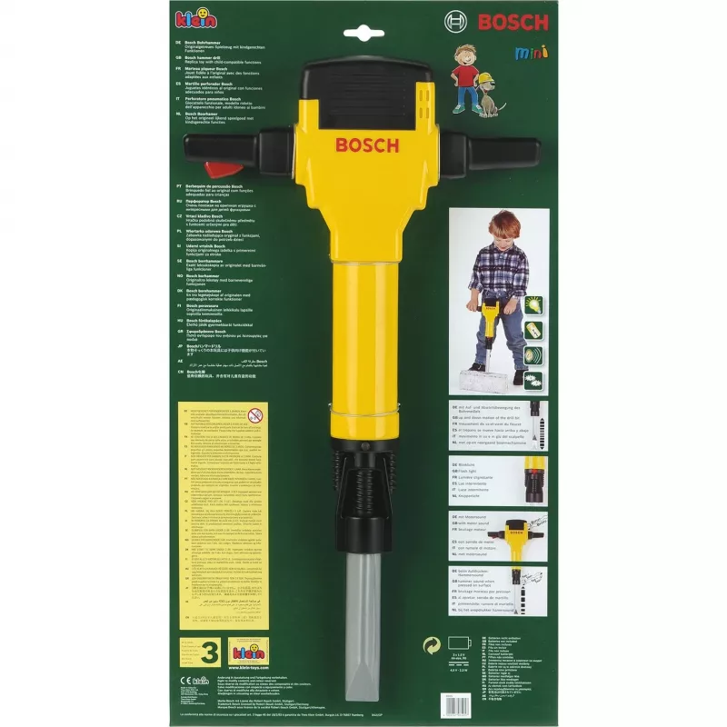 Theo Klein 8405 Martillo demoledor Bosch I a pilas con movimiento de subida y bajada de la broca I con sonido de motor y luz intermitente I medidas: 28 cm x 7 cm