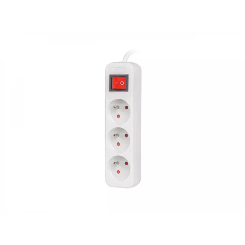 Alargador de corriente LANBERG PS1-03E-0300-W — cable de 3 m, 3 tomas AC Type E, blanco, interior