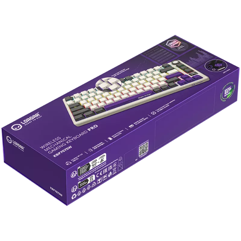 LORGAR KBP7075W, Teclado gaming mecánico 75% inalámbrico Pro, Beige, distribución EN