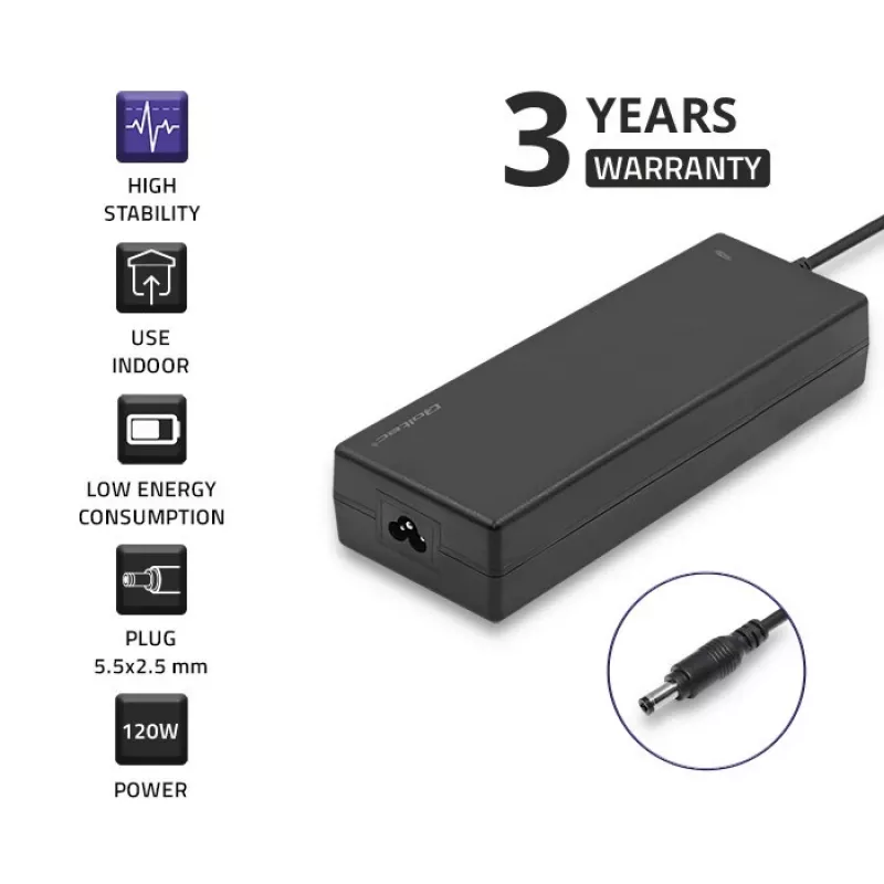 Fuente de alimentación de sobremesa Qoltec 120W | 12V | 10A | 5,5*2,5 | + cable de alimentación