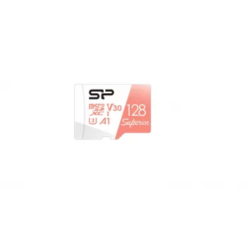 Tarjeta microSDXC Silicon Power Superior 128GB UHS‑I Class 10 U3 V30, 100/80 MB/s, blanco/melocotón