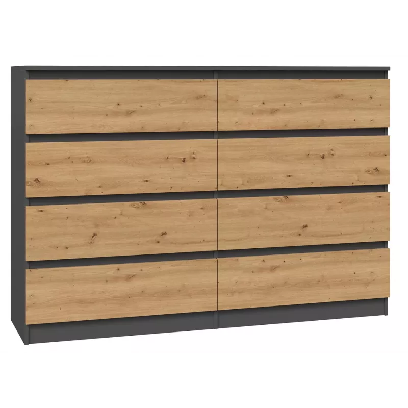 Cómoda Top e shop M8 140 ANT/ART — 8 cajones, antracita/roble, 1380×400×970 mm, tablero de partículas
